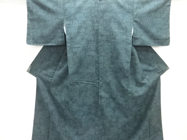 未使用品　花模様織り出し手織り真綿小千谷紬着物